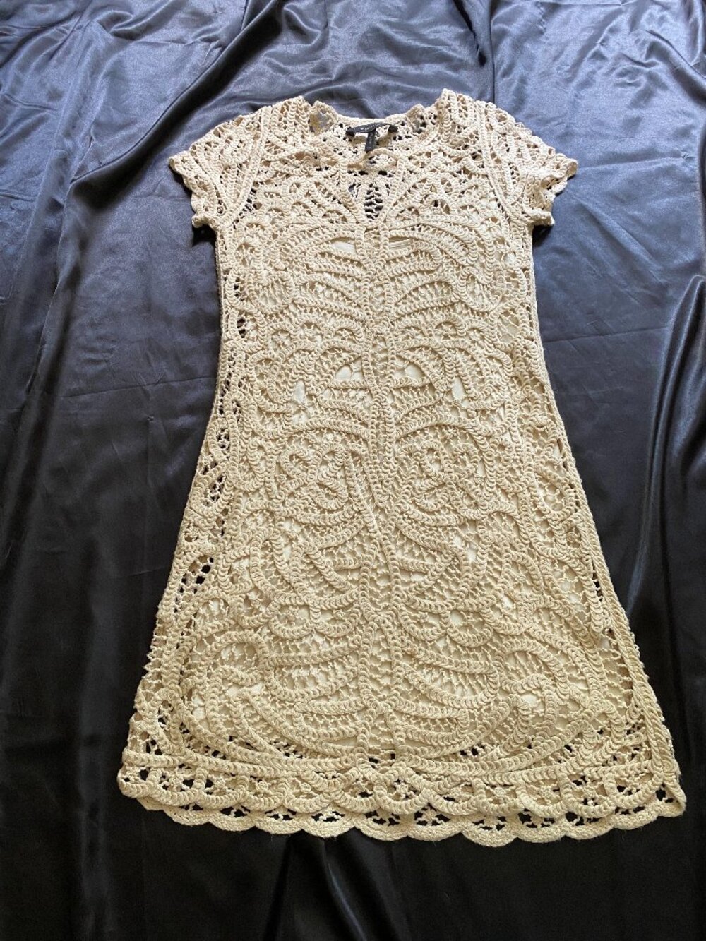 Vintage y2k Cream Crochet Lace Mini Dress Boho Summer Jane Birkin XXS